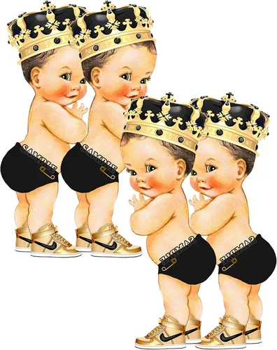 Miniatura 9 de Pañal negro con recortes del Principito para centros de mesa, baby shower, decoración de fiesta de primer cumpleaños, tenis con corona dorada