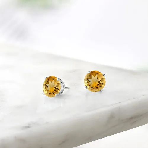 Miniatura 85 de Gem Stone King Aretes de plata de ley 925 con piedra natal redonda de 0.276 in para mujer