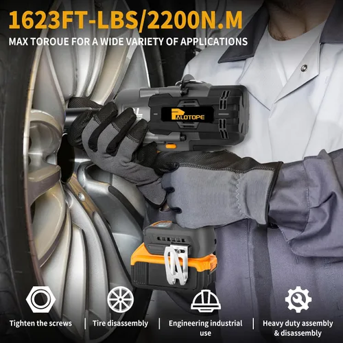 Miniatura 2 de Pistola de impacto inalámbrica de 1/2 pulgada 1623FT-LBS compatible con batería DeWalt, llave eléctrica sin escobillas de 2200 Nm con luz LED