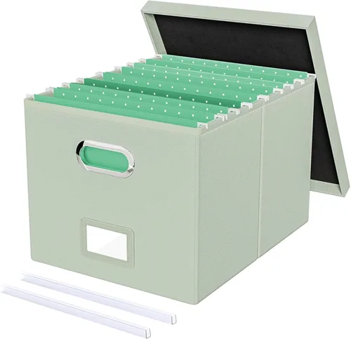 Miniatura 56 de Organizador de archivos en paquete de 2, caja archivadora portátil con tapa, compatible con carpetas tamaño carta/legal, organizador de documentos
