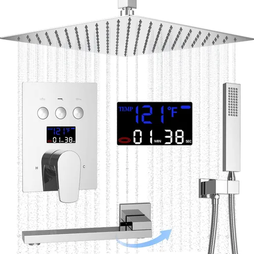 Miniatura 8 de Accesorios de ducha de oro cepillado Tub AYIVG Juego de grifo de ducha combinado montado en el techo con cabezal de ducha de 12 pulgadas y boquilla