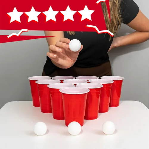 Miniatura 9 de Juego de Beer Pong: 24 tazas reutilizables y 4 bolas de pong duraderas Juego de fiesta #1 de Estados Unidos, eventos al aire libre y regalos