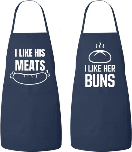 Miniatura 3 de Juego de delantales a juego para él y para ella: I Like her Buns, I Like His Meat, delantales de cocina para parejas, aniversario, regalo de boda