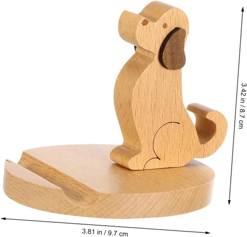 Miniatura 2 de Soporte de madera para teléfono móvil Soporte de teléfono con patrón de perro para oficina en casa