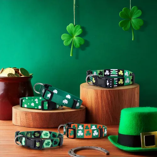 Miniatura 6 de Collar para perro de San Patricio de Native Pup - Collares para mascotas de trébol de San Patricio verde - San Patricio irlandés de la suerte - St.
