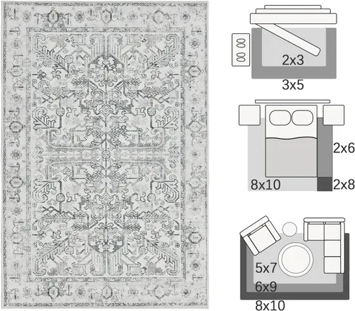 Miniatura 162 de jinchan Lima - Alfombra simétrica floral geométrica lavable, alfombra de entrada de medio círculo de 2 x 3, alfombra de media luna, suave y Azul