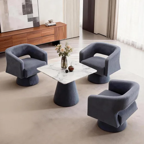 Miniatura 9 de ClinQ Silla giratoria de barril acento, juego de sillas redondas tapizadas de teddy extragrandes, silla de tocador moderna de lujo de 360°