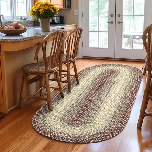 Miniatura 2 de Super Area Rugs Alfombras Trenzadas Alfombra de Cocina Estilo Granja - Alfombra Trenzada Ridgewood para Sala de Estar - Reversible - Borgoña / Beige