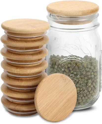 Miniatura 17 de Tapas para frascos de masón, tapas reutilizables para tarros de bambú de vidrio de grado alimenticio, sellado de silicona de material de grado Bambú