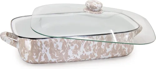 Miniatura 2 de Golden Rabbit Esmalte - Patrón de remolino gris pardo - Sartén para asar de 10.5 cuartos de galón