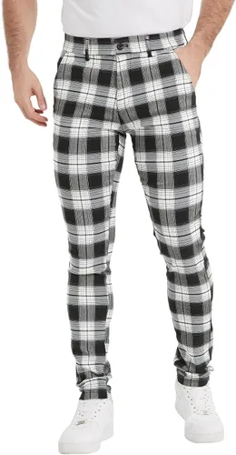 Plaid&Plain Pantalones a cuadros para hombre, pantalones de vestir ajustados para hombre, pantalones chinos ajustados para hombre