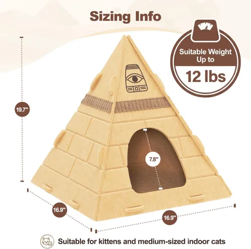 Miniatura 6 de Cueva para gatos, diseño piramidal de fieltro para gatos de interior Scratch-Resistant & Foldable Cat House, Calming Sleeping Hideaway, Pharaoh