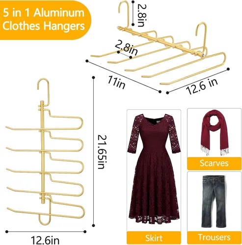 Miniatura 7 de Perchas de aluminio para pantalones que ahorran espacio, 5 capas multifuncionales, sin olor, libre de óxido, organizador de armario resistente