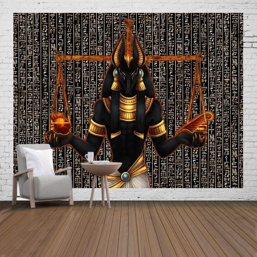 Miniatura 8 de Ine Ive Tapiz de estatua egipcia de Anubis, tapiz religioso mítico del antiguo Egipto, 40 x 30 pulgadas, jeroglíficos egipcios, decoración de pared