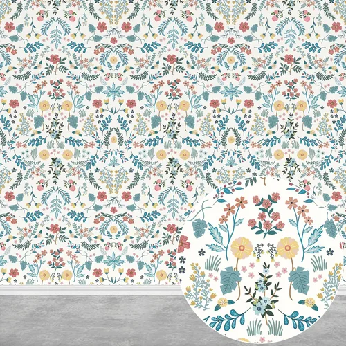 JiffDiff Papel tapiz floral de flores silvestres para despegar y pegar, papel de contacto de flores y hojas, papel de pared bohemio, extraíble,