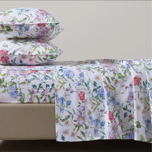 Miniatura 48 de FADFAY Juego de sábanas tamaño King, 100% algodón, elegante ropa de cama de granja con hojas verdes menta y flores blancas, sábana suave