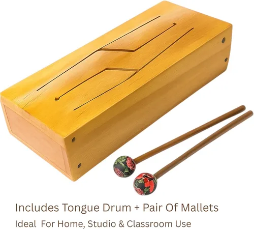 Miniatura 4 de Tambor de lengua – Tambor de madera de 4 notas hecho a mano en caoba con mazas Instrumento de percusión calmante para meditación, yoga