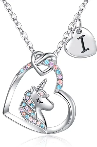 Hidepoo Regalos de unicornios para niñas, chapado en oro de 14 quilates, oro blanco, oro rosa, collar de unicornio con circonita cúbica colorida