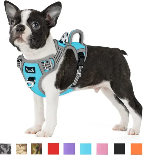 Miniatura 34 de SlowTon Arnés para perro sin tirones, arnés resistente sin estrangulamiento para mascotas, con 2 clips para la correa y mango vertical de fácil
