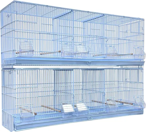 Miniatura 24 de Gran lote de jaula de vuelo para pájaros, sin óxido, galvanizada, chapada en zinc, apilable, con divisor central removible y puertas para nido