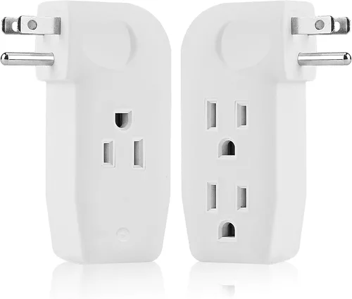Miniatura 2 de Adaptador divisor de pared vertical de 3 vías con enchufe de 3 puntas para muebles detrás, plástico duro, certificación UL, 1 paquete. Blanco/1PK