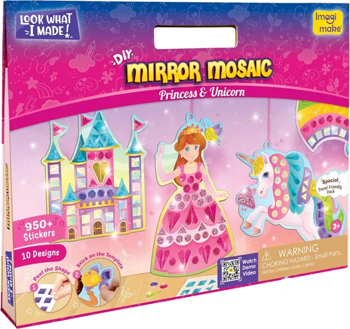 Miniatura 7 de Imagimake Mosaico de espejo - Princesa y unicornio 10 plantillas, más de 950 calcomanías Juego de arte de puntos de bricolaje Kits