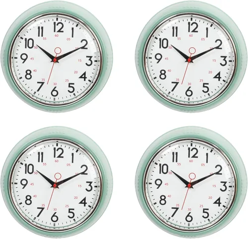 Miniatura 12 de Kiera Grace, reloj de pared retro con bisel cromado y lente de vidrio convexo, de 9.5 pulgadas, Plástico, Verde, 9.5