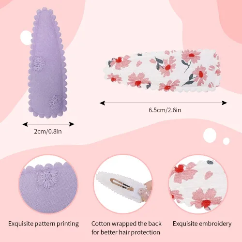 Miniatura 2 de 20 piezas pinzas para el cabello para niña con estampado floral, pinzas para el cabello de niña pequeña antideslizantes envueltas a presión