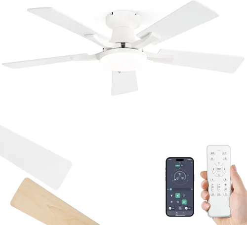 Miniatura 15 de ZMISHIBO Ventilador de techo de 52 pulgadas con luz, aplicación y control remoto, perfil bajo de montaje empotrado, luz LED regulable de 20 W, motor