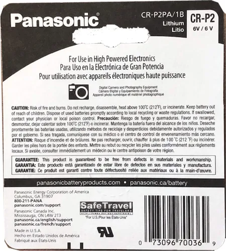 Miniatura 2 de 3 baterías Panasonic CR-P2 de 6 V para fotos Lith reemplazan CRP2, CRP2P, CRP2S, CR-P2, CR-P2S, DL223A, DLCRP2, EL223AP, K223LA, K223LA-1, PC223