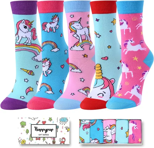 Zmart Paquete de calcetines de animales para niñas, regalos de llama y unicornio, calcetines de corgi y pollo, 5 pares para niños