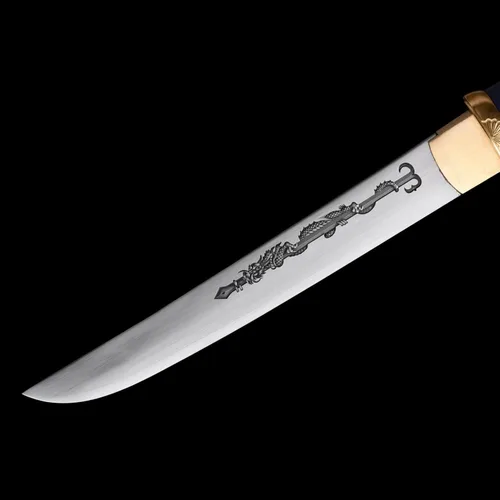 Miniatura 7 de Cuchillo de acero al manganeso 1065 hecho a mano con accesorios de cobre Azul