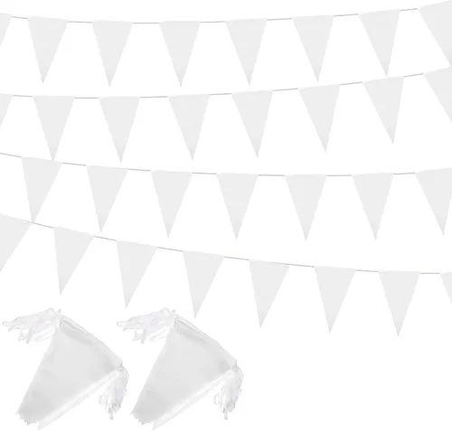 Miniatura 10 de Panelee Banderines en blanco de 300 pies para colgar, 180 piezas de guirnaldas triangulares para apertura, graduación, fiesta de cumpleaños