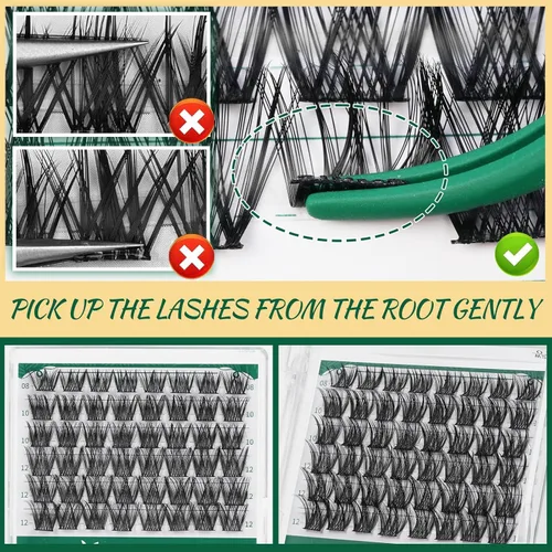 Miniatura 7 de KEYYOU Racimos de pestañas, 96 piezas de extensiones de pestañas DIY, rizado D de 16 mm, negro, realista, no irritante, fácil de colocar en casa