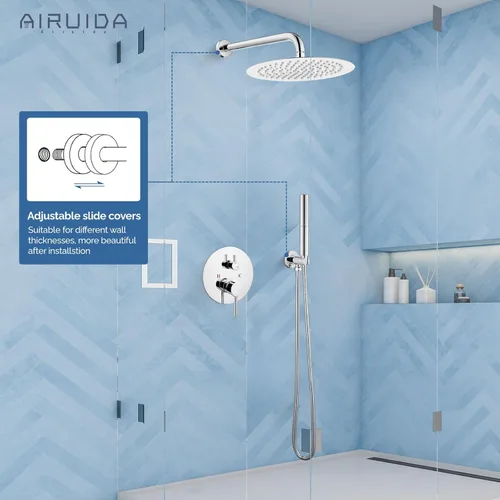 Miniatura 2 de Airuida Accesorios de ducha de 2 funciones, juego de grifo de ducha montado en la pared para baño, ducha de mano de latón de alta presión con cromo