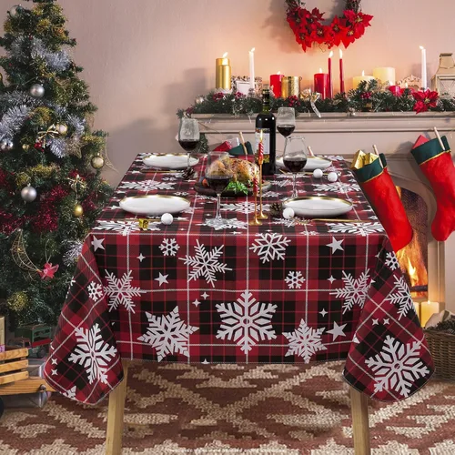 Miniatura 4 de UMINEUX Mantel de Navidad con reverso de franela, mantel rectangular de vinilo impermeable lavable para fiestas de Navidad, bodas, vacaciones