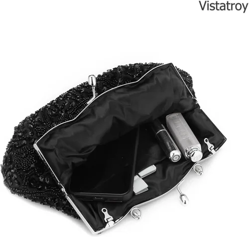 Miniatura 5 de Bolso de noche de diseñador floral con cuentas de lentejuelas diseño vintage besos cerradura satén embrague bolso bolso de mano de boda fiesta