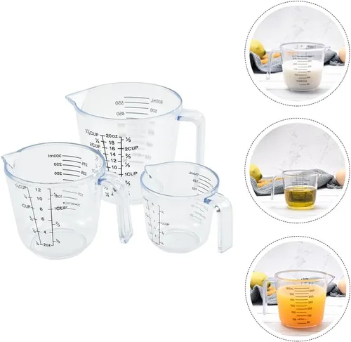 Miniatura 6 de HEMOTON Juego de 3 tazas medidoras de plástico, transparente, de grado alimenticio fuerte, copa de vino líquida pesada para cocina, hornear