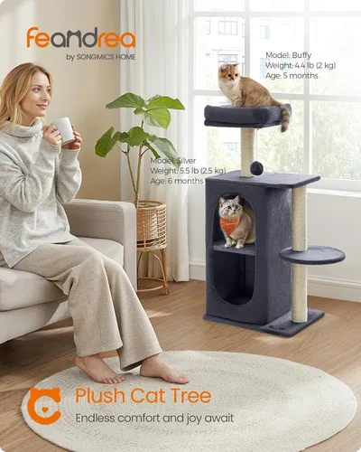 Miniatura 2 de Feandrea - Árbol para gatos, torre pequeña para gatos de interior, cuevas de felpa con percha, postes para arañar, para espacios pequeños, gatitos