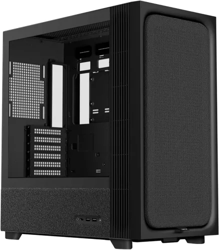 TRYX FLOVA - Carcasa negra para PC ATX de media torre, parte delantera hecha a mano de tela, vidrio templado, ventilador de flujo cruzado de tres