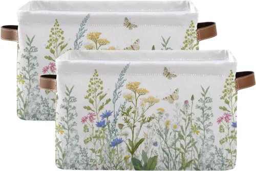 Miniatura 15 de Cesta de almacenamiento plegable con lazo rosa, impermeable, con asas de cuero, para clósets, oficinas, dormitorios, cestas de regalo, 1 unidad