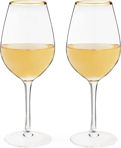 Twine Copas de vino de tallo dorado, elegantes vasos con borde dorado para vinos tintos y blancos, inauguración de la casa, aniversario, regalos de