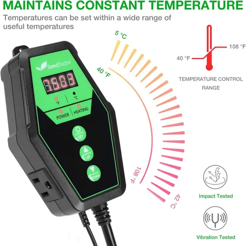 Miniatura 6 de Juego combinado de tapete térmico de plántulas y termostato digital con certificación MET de 10 x 20 pulgadas