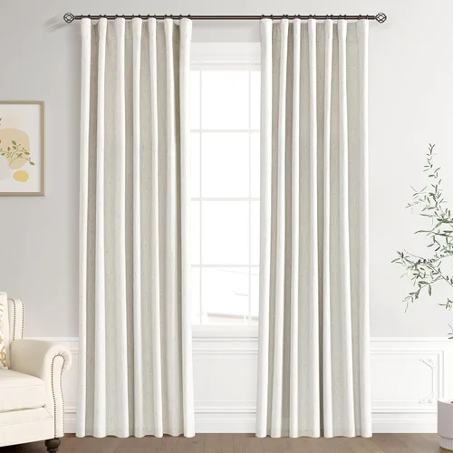 Miniatura 69 de Joywell 2 cortinas opacas 100%, lino, beige natural, trabillas traseras/cinta con ganchos, aislantes, de dormitorio, comedor, sala, puerta corrediza