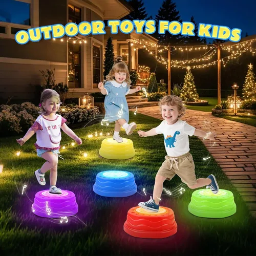 Miniatura 6 de Stepping Stones para niños, piedras de paso para niños pequeños en interiores y exteriores, 5 piezas de luz y música antideslizante equilibrio
