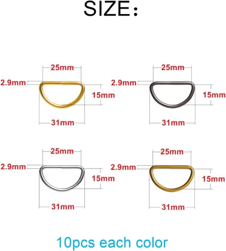 Miniatura 2 de 40 anillos en D de 1 pulgada (0.984 in) soldados con mezcla de metal fuerte, anillos en D semicirculares para collares de mascotas, bolsas