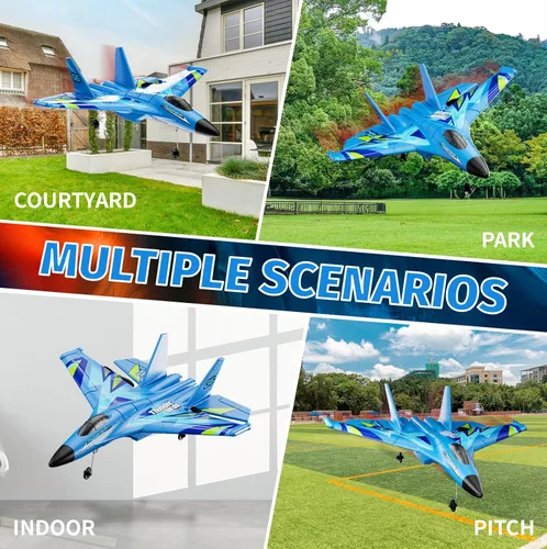 Miniatura 8 de Avión RC de espuma con 3 baterías, avión de control remoto RC Jet helicóptero avión para niños, adultos principiantes, caza RC fácil de volar, avión