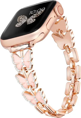 Miniatura 12 de Wipalor, compatible con la malla para reloj de Apple de 38mm y 40mm, liviana para mujer, pulsera fácil de ajustar, diamante brillante en la oro rosa