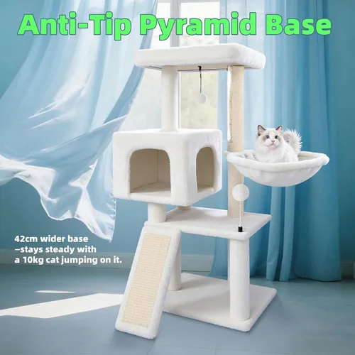 Miniatura 6 de Árbol para gatos con condominio para gatos y hamaca, árbol para gatos con postes rascadores y almohadillas para rascar, torre para gatos