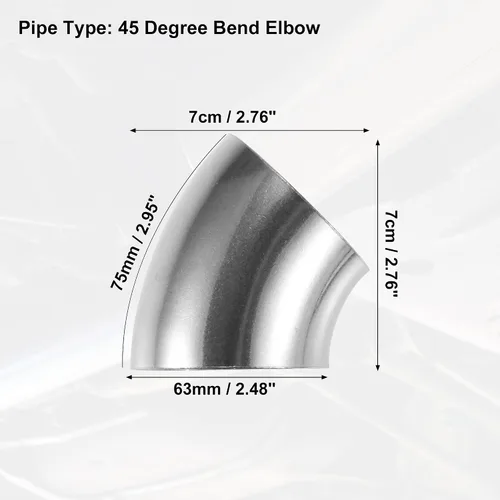Miniatura 3 de X AUTOHAUX 4 piezas OD 2.5 pulgadas 45 grados SS304 tubo de acero inoxidable curvado para tubo de escape de codo para sistema de escape modificado